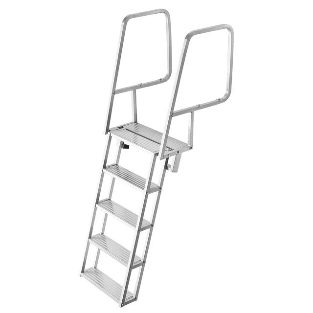 Alt view image 8 of 8 - VEVOR Flip-Up Dock Ladder, 5-Step, Heavy-Duty Aluminum Alloy Pontoon Boat Swim Ladder, with Non-Slip Wide Steps, 350 lbs Weight Capacity, Pull Rope Assist, Comfort Use for Lake Pool Marine Boarding
