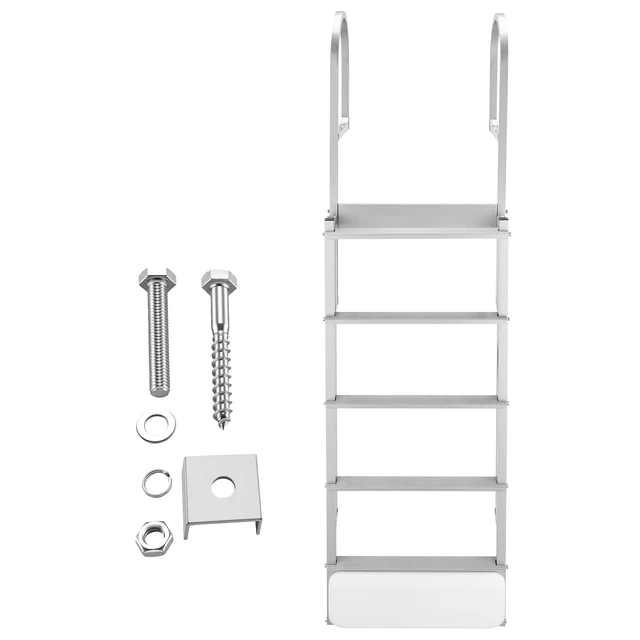 Alt view image 8 of 8 - VEVOR Retractable Dock Ladder, 5 Steps, Aluminum Alloy Pontoon Boat Swim Ladder with Auto-Lift Float, Non-Slip Wide Steps, 500 lbs Weight Capacity, Adjustable Height, for Lake Pool Marine Boarding