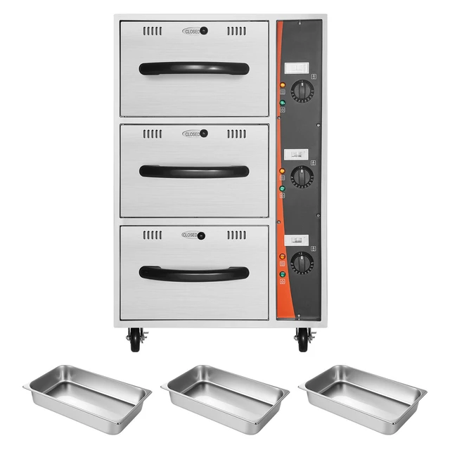 Alt view image 8 of 8 - Commercial Electric Drawer Warmer, Three-Drawer Stainless Steel Food Warmer, Freestanding Compact Warming Drawer Cabinet, 85°F185°F Wide Temperature Range, for Restaurant, Hotel Buffet & Bakery