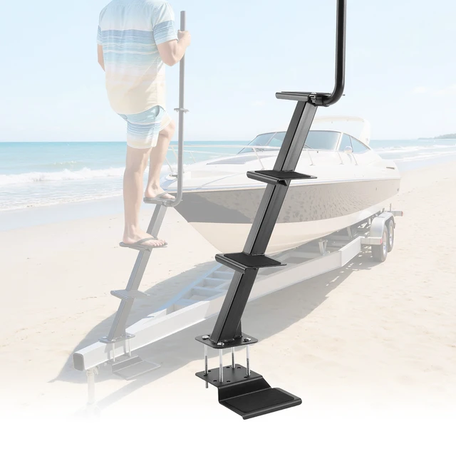 Alt view image 8 of 8 - VEVOR Boat Trailer Steps, 4-Step, Heavy-Duty Boat Trailer Steps with Handle, Non-Slip Surface, 3 Mounting Angle Options, Carbon Steel Ladder Suitable for 3" x 3"/3" x 5"/4" x 4" Frame, Bottom Mounting