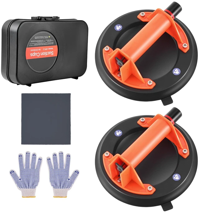 Alt view image 9 of 9 - Vacuum Suction Cup, 8-Inch Vacuum Glass Lifter with ABS Handle, 400 lbs Max Lifting Capacity Tile Suction Cup Tool with Carrying Case for Lifting Large Tile, Granite, Drywall, Windows (2-Pack)