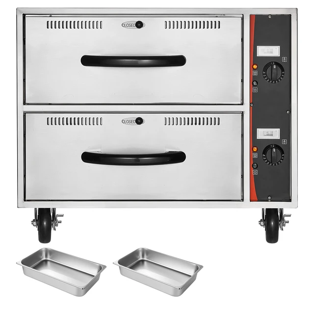 Alt view image 8 of 8 - Commercial Electric Drawer Warmer, Two-Drawer Stainless Steel Food Warmer, Freestanding Standard Warming Drawer Cabinet, 85°F185°F Wide Temperature Range, for Restaurant, Hotel Buffet & Bakery