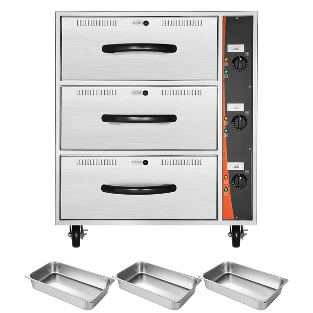 Alt view image 8 of 8 - Commercial Electric Drawer Warmer, Three-Drawer Stainless Steel Food Warmer, Freestanding Standard Warming Drawer Cabinet, 85°F185°F Wide Temperature Range, for Restaurant, Hotel Buffet, Bakery
