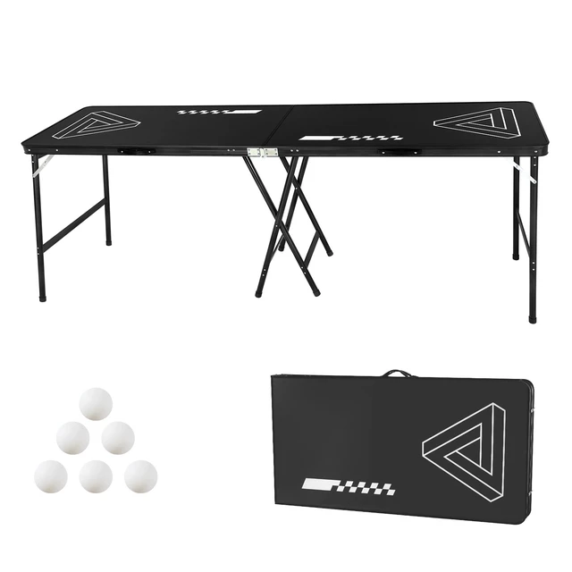 Alt view image 8 of 8 - VEVOR 8 Foot Portable Beer Pong Table, Foldable 36 inch Heightened Table, Carrying Handles and 6 Pong Balls, Lightweight Tailgate Table for Office, Tailgate Party, Travel & Camping, Black