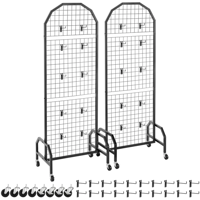 Alt view image 9 of 9 - VEVOR 2 Pack Grid Wall Panel 1.9 x 5.4 ft Wire Display Rack with Wheels & Hooks