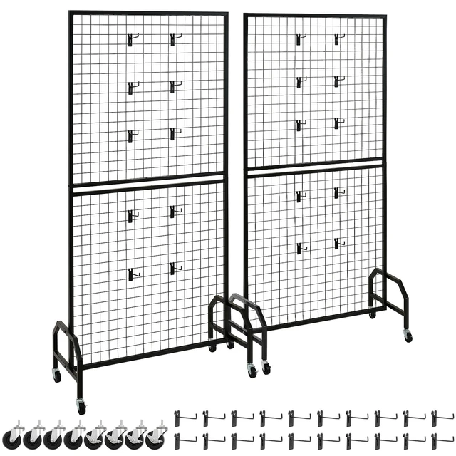 Alt view image 2 of 2 - VEVOR 2 Packs Grid Wall Panel 2.9 x 5.9 ft Wire Display Rack with Wheels & Hooks