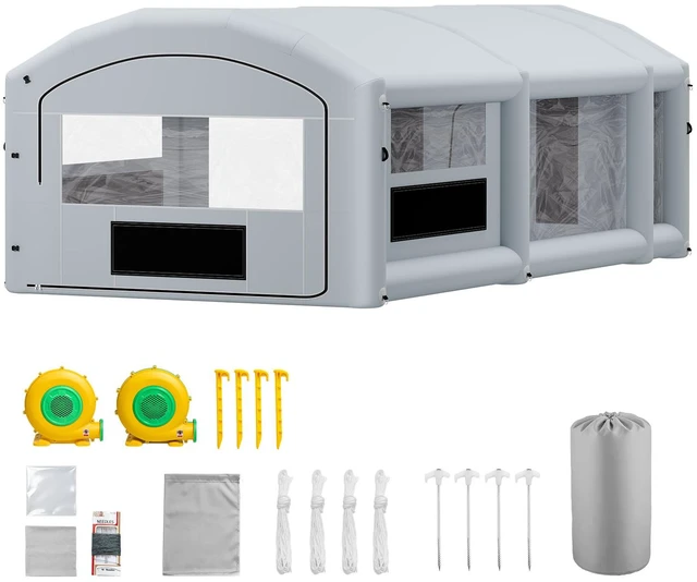 Main image of VEVOR Inflatable Paint Booth, 28 x 15 x 10 ft, Portable Spray Booth with 750W+950W Blowers, Large Filter Cotton, Changing Area, Arched Roof Painting Tent for Mid-Size Pickup, Large Furniture, Gray