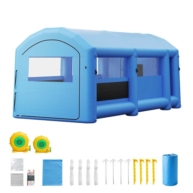 Alt view image 8 of 8 - VEVOR Inflatable Paint Booth, 20 x 10 x 8 ft, Portable Spray Booth with 480W+750W Blowers, Large Filter Cotton, Changing Area, Arched Roof Painting Tent for Bike, Motorcycle, and Furniture, Blue