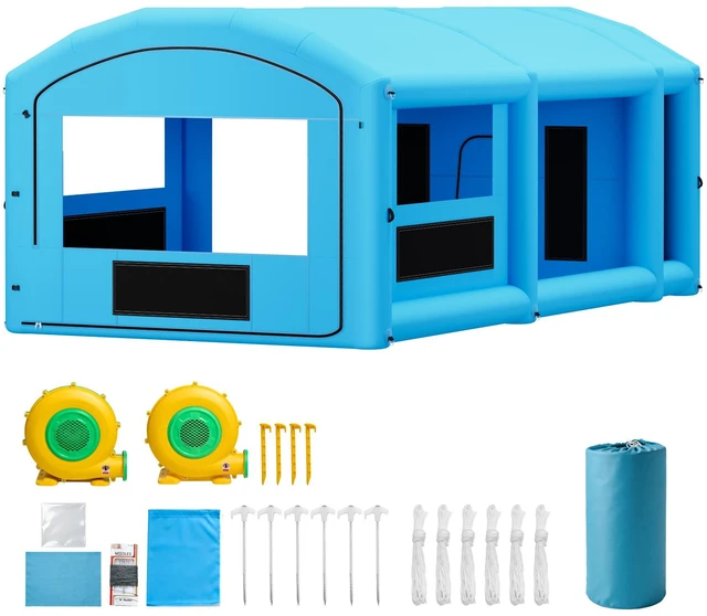 Main image of VEVOR Inflatable Paint Booth, 30 x 16 x 12 ft, Portable Spray Booth with 750W+950W Blowers, Large Filter Cotton, Changing Area, Arched Roof Painting Tent for Full-Size Pickup, Small Speedboat, Blue