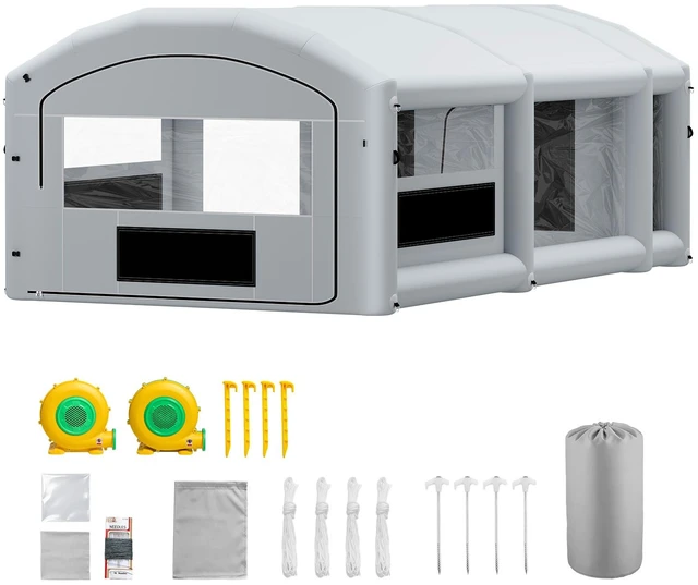 Main image of VEVOR Inflatable Paint Booth, 26 x 15 x 10 ft, Portable Spray Booth with 750W+950W Blowers, Large Filter Cotton, Changing Area, Arched Roof Painting Tent for Mid-Size Pickup, Large Furniture, Gray