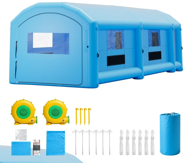 Main image of VEVOR Inflatable Paint Booth, 39 x 16 x 13 ft, Portable Spray Booth with 950W+1100W Blowers, Large Filter Cotton, Changing Area, Arched Roof Painting Tent for Heavy-Duty Pickup Truck and Van, Blue