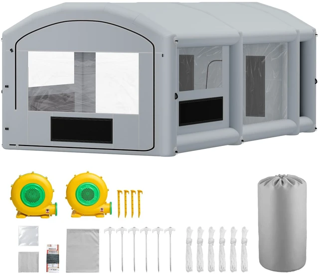 Main image of VEVOR Inflatable Paint Booth, 30 x 16 x 12 ft, Portable Spray Booth with 750W+950W Blowers, Large Filter Cotton, Changing Area, Arched Roof Painting Tent for Full-Size Pickup, Small Speedboat, Gray