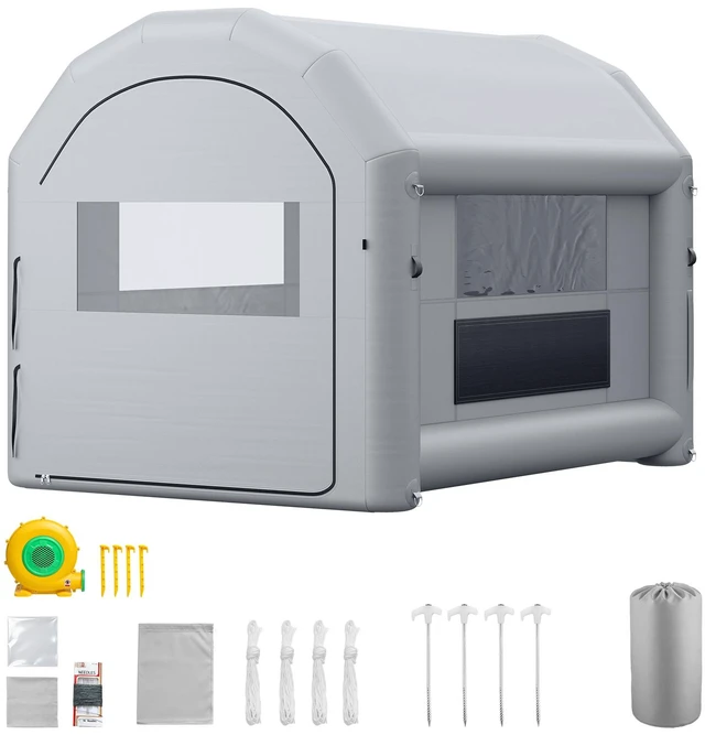 Alt view image 2 of 2 - VEVOR Inflatable Paint Booth, 13 x 10 x 9 ft, Portable Spray Booth with 750W Powerful Blower and Large Filter Cotton, Arched Roof Blow Up Painting Tent for Bike, Motorcycle, and Furniture, Gray