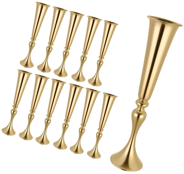 Main image of VEVOR 12 PCS Wedding Flower Vase, 21.7 in Tall Trumpet Flower Table Centerpieces, Banquet Vases Easy Installation, Electroplated Versatile Arrangement Stand for Party Events Home Decor Reception, Gold