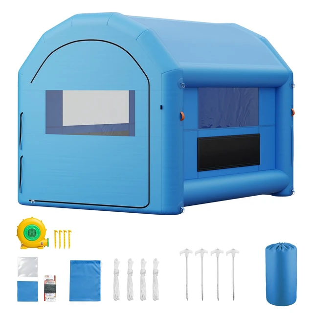 Alt view image 8 of 8 - VEVOR Inflatable Paint Booth, 13 x 10 x 9 ft, Portable Spray Booth with 750W Powerful Blower and Large Filter Cotton, Arched Roof Blow Up Painting Tent for Bike, Motorcycle, and Furniture, Blue