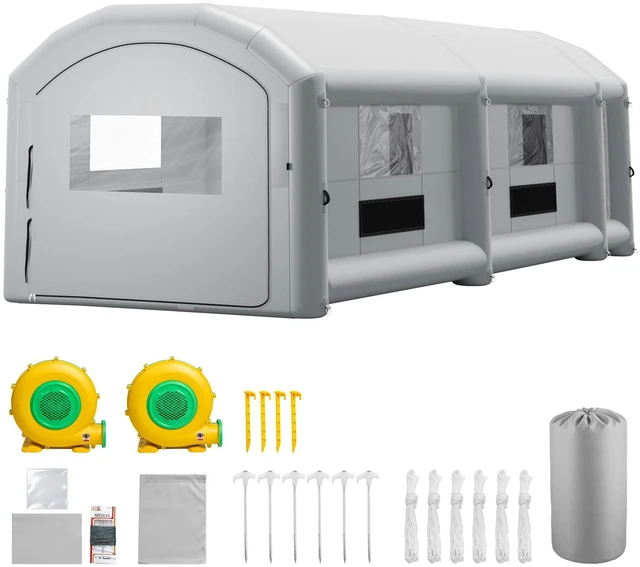 Main image of VEVOR Inflatable Paint Booth, 39 x 16 x 13 ft, Portable Spray Booth with 950W+1100W Blowers, Large Filter Cotton, Changing Area, Arched Roof Painting Tent for Heavy-Duty Pickup Truck and Van, Gray