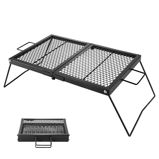 Alt view image 8 of 8 - VEVOR Heavy Duty Folding Campfire Grill, 24" Portable Camping Grill Grate, Sturdy Steel Mesh, Compact Equipment Over Fire Pit, with Legs and Handle, Grilling Rack for Outdoor Open Flame Cooking, Black