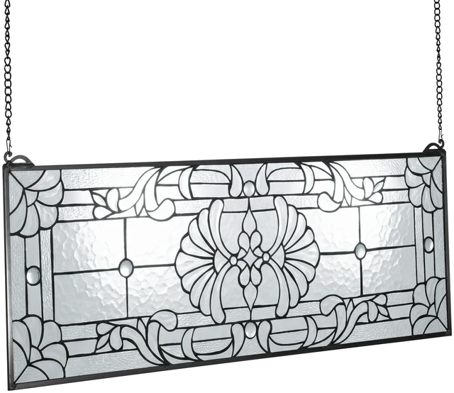 Alt view image 15 of 15 - VEVOR Stained Glass Window Panel, 35.2" x 13" Tiffany Style Hanging Transom Window Panel with Chain, Large Horizontal Rectangle Stain Glass, Vintage Traditional Art Handcrafts for Kitchen Home Decor