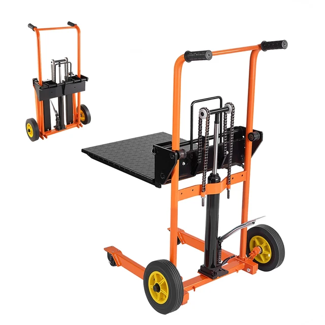 Alt view image 8 of 8 - VEVOR Hydraulic Material Lift Winch Stacker, 450 lbs Load Capacity, Pallet Truck Dolly with Fork Lift Table, 35.4 Inches Max Lifting Height, Foldable & Portable Pallet Jack Table Cart, Orange & Black