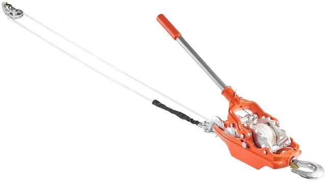 Main image of VEVOR Rope Puller, 6614 lbs Pulling Capacity, Heavy Duty Ratchet Power Puller Tool with 35 ft of 0.3 in Diameter Rope & 2 Hooks, Come Along Winch for Tree Felling, Moving Boats, Road Recovery