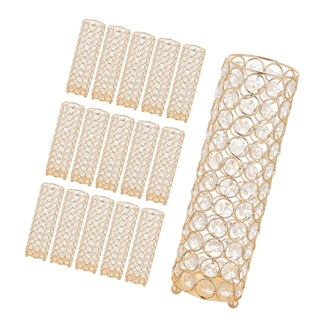 Alt view image 8 of 8 - VEVOR 16 PCS Crystal Wedding Flower Vase, 10.24 in Tall Flower Table Centerpieces, Crystal Cylinder Banquet Vases Easy Installation, Versatile Arrangement Stand for Party Events Room Home Decor, Gold