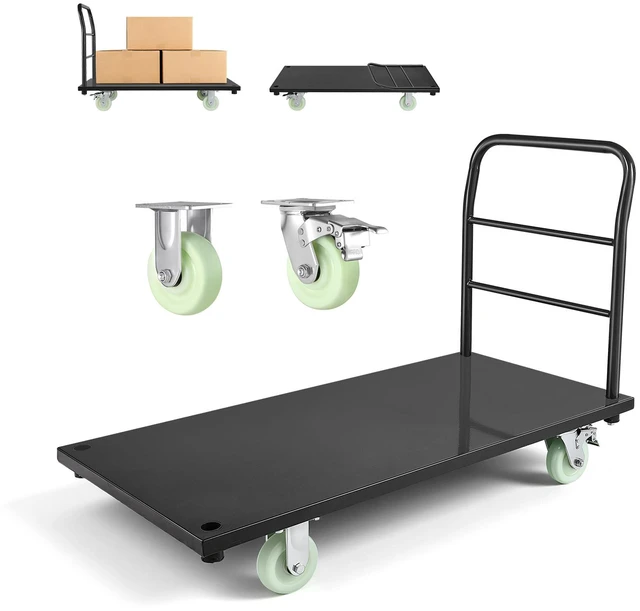 Main image of VEVOR Heavy Duty Platform Truck, 2000 lbs Capacity, Industrial Steel Flatbed Cart with Swivel Wheels and Handle, Platform Hand Push Truck Dolly, Easy Storage, for Luggage Moving, 48 x 24 x 32.1 in