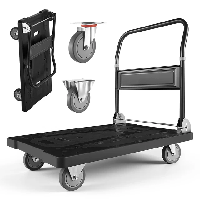Alt view image 8 of 8 - VEVOR Foldable Push Cart Dolly, 1000 lbs Capacity, Folding Platform Truck with Swivel Wheels, Moving Platform Hand Truck Flatbed Cart, Space Saving Push Handle, for Easy Storage, 35.2 x 23.4 x 33.5 in