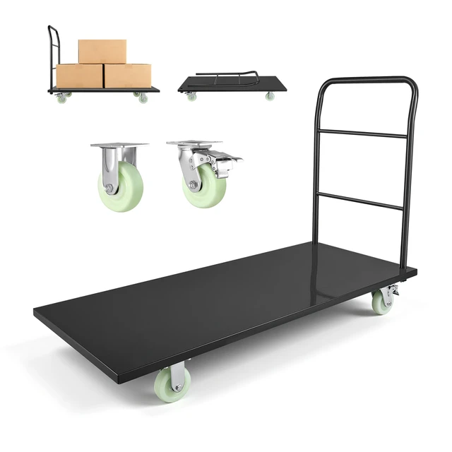 Alt view image 8 of 8 - VEVOR Heavy Duty Platform Truck, 2000 lbs Capacity, Industrial Steel Flatbed Cart with Swivel Wheels and Handle, Platform Hand Push Truck Dolly, Easy Storage, for Luggage Moving, 60 x 27.6 x 42.9 in