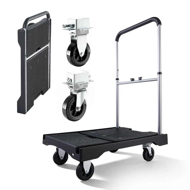 Alt view image 8 of 8 - VEVOR Foldable Push Cart Dolly, 330 lbs Capacity, Folding Platform Truck with Swivel Wheels, Moving Platform Hand Truck Flatbed Cart, Adjustable Push Handle, for Easy Storage, 26.8 x 19.5 x 4.5 in