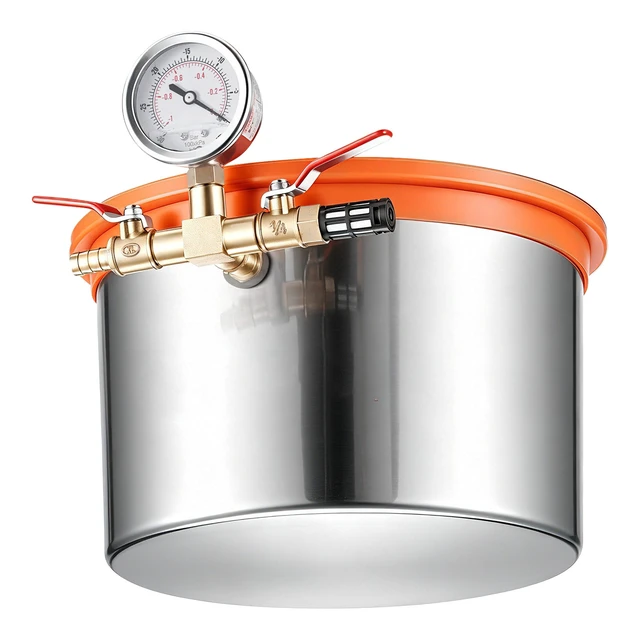 Alt view image 8 of 8 - VEVOR 1.5 Gallon Vacuum Chamber, Stainless Steel, Vacuum Degassing Chamber with Tempered Glass Lid, Hose, Air Filter, for Resin Casting, Stabilizing Wood, Degassing Silicone, Epoxies, Essential Oils
