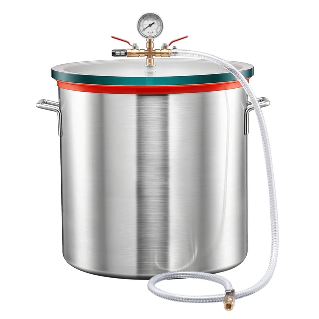 Alt view image 8 of 8 - VEVOR 15 Gallon Vacuum Chamber, Aluminum Alloy, Vacuum Degassing Chamber with Tempered Glass Lid, Hose, Air Filter, for Resin Casting, Stabilizing Wood, Degassing Silicone, Epoxies, Essential Oils