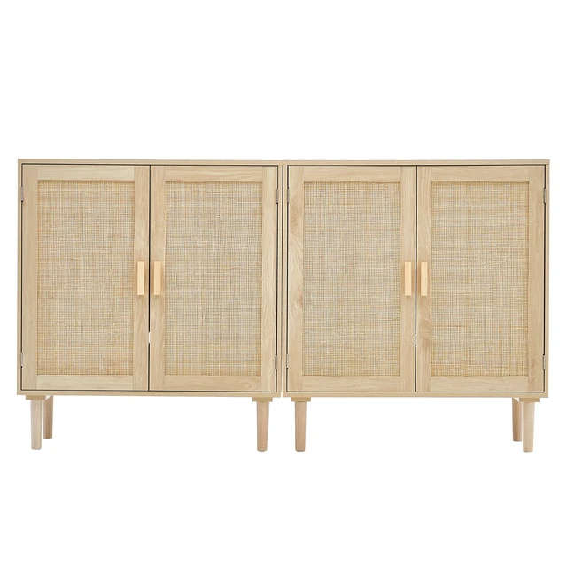 Alt view image 8 of 8 - VEVOR Rattan Cabinet, Set of 2, Rattan Storage Cabinet with 4 Magnetic Doors and Adjustable Shelves, Sideboard Buffet Cabinet for Hallway, Entryway, Living Room, or Kitchen, Natural