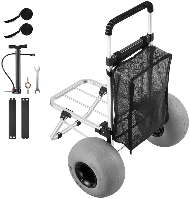 Main image of VEVOR Beach Dolly with Big Wheels for Sand, 20" x 15" Cargo Deck, Folding Sand Cart with 12" Balloon Wheels, 165 lbs Loading Capacity & 34" to 46" Adjustable Height, Heavy Duty Cart for Beach Camping