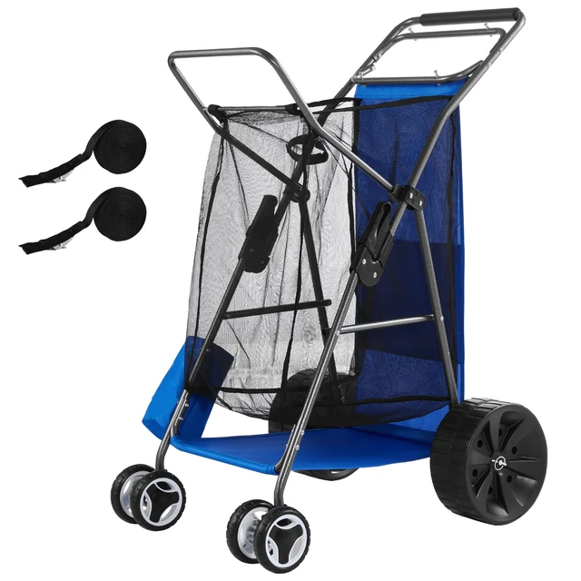 Alt view image 8 of 8 - VEVOR Beach Cart with Large Wheels for Sand, 165 lbs Load Capacity, Heavy Duty Folding Beach Wagon with 10" Solid Wheels, Insulated Cooler Bag, Umbrella Holder, Holds 4 Chairs for Camping & Fishing