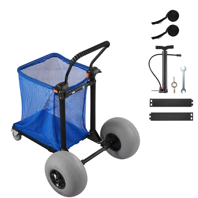 Alt view image 8 of 8 - VEVOR Beach Cart with Large Wheels for Sand, 165 lbs Load Capacity, Heavy Duty Folding Beach Wagon with 12" Balloon Wheels, Storage Bag, 180° Adjustable Handlebar, Dolly for Camping Fishing Garden