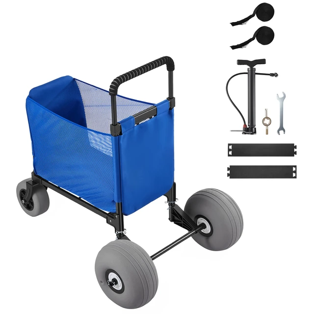 Alt view image 8 of 8 - VEVOR Beach Cart with Large Wheels for Sand, 165 lbs Load Capacity, Heavy Duty Folding Beach Wagon with 12" Balloon Wheels, Storage Bag, 33" to 45" Adjustable Height, Dolly for Camping Fishing Garden