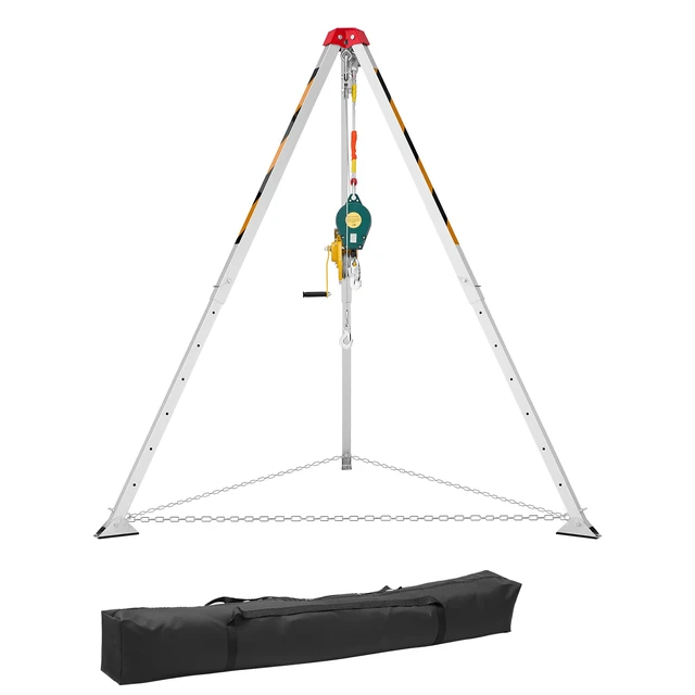 Alt view image 9 of 9 - Confined Space Tripod Kit, Heavy Duty Rescue Tripod Lifting Hoist 1200 lbs Winch, 4.1 ft Adjustable Legs, 65 ft Cable Portable Kit, 32.8 ft Fall Protection, 4.40-7.05 ft Working Height