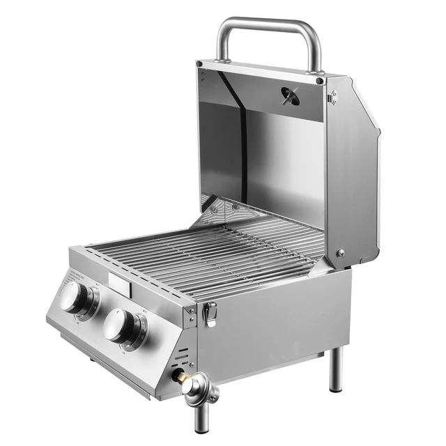 Alt view image 9 of 9 - VEVOR Tabletop Gas Grill 2-Burner Portable Propane Grill Stainless Steel Outdoor