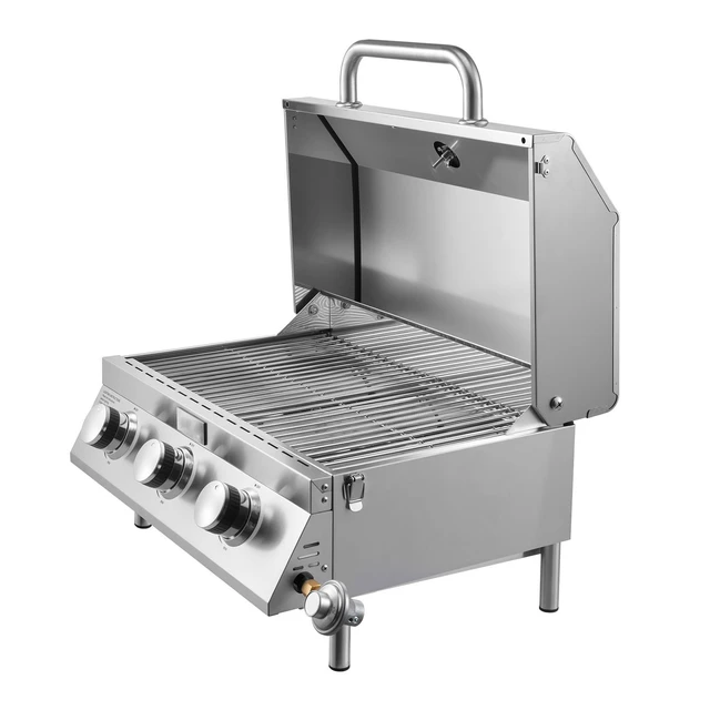 Alt view image 9 of 9 - VEVOR Tabletop Gas Grill 3-Burner Portable Propane Grill Stainless Steel Outdoor