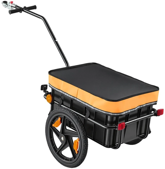 Main image of VEVOR Bike Cargo Trailer 88 lbs 2-in-1 Pushcart Heavy-Duty Bicycle Wagon, Cart with Waterproof Cover, 16-Inch Wheels, Reflectors, Carbon Steel Frame, Fits 22-28 in Bike Wheels, for Carrying Cargo