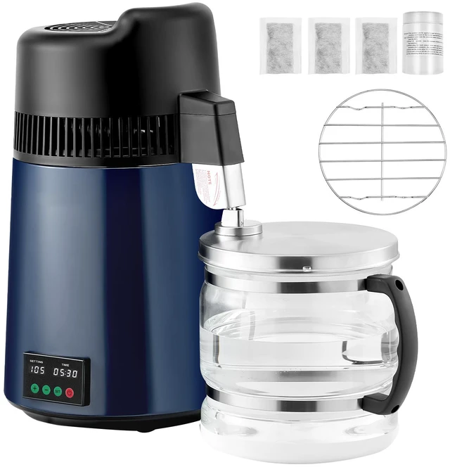 Alt view image 14 of 14 - VEVOR Water Distiller, 6L 1.6 Gallon Larger Pure Water Purifier Filter For Home Table Countertop, 900W Glass Pot Distilled Maker, Stainless Steel Body Drinking Machine to Make Clean Waters, Blue-Black