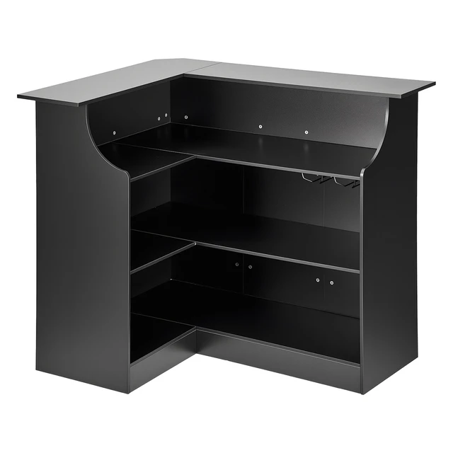 Alt view image 8 of 8 - VEVOR Home Bar Unit, L-Shaped Wine Bar Cabinet Table 4-Tier with Storage Shelves, Wine Glass Holder, 300 lbs Max Capacity, Wood Liquor Cabinet for Home, Kitchen, Living Room, Pub, Basement, Black