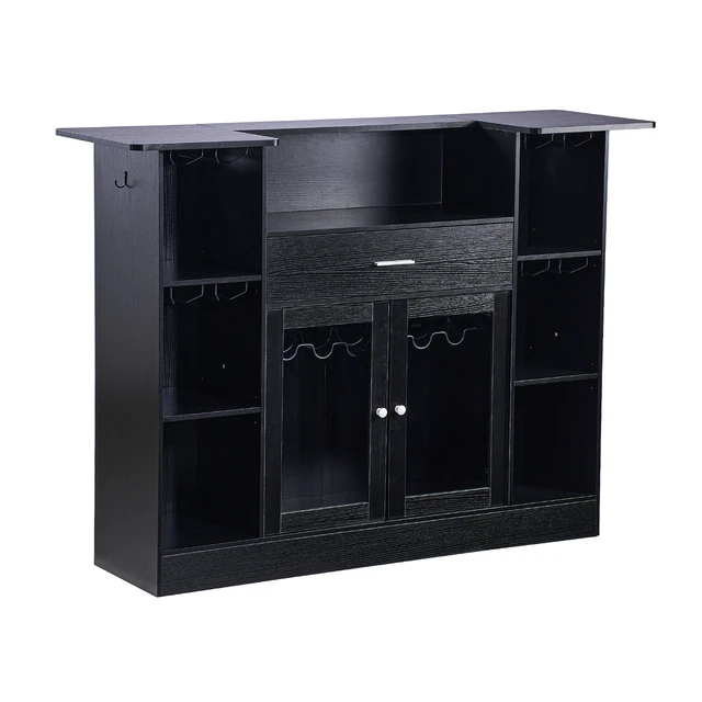 Alt view image 8 of 8 - VEVOR Home Bar Unit, Wine Bar Cabinet Table 4-Tier with Storage Drawer Shelves, Wine Glass Holder, Bottle Rack, LED Light, Wood & Metal Liquor Cabinet for Home, Basement, Kitchen, Living Room, Black