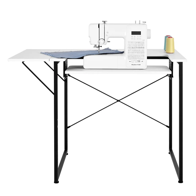 Alt view image 9 of 9 - VEVOR Sewing Table, Multipurpose Sewing Machine Table with Foldable Side Shelf, Adjustable Shelf, Steel Legs, Computer Desk for Home, Fashion Studio, Art Studio, Educational Institution, White