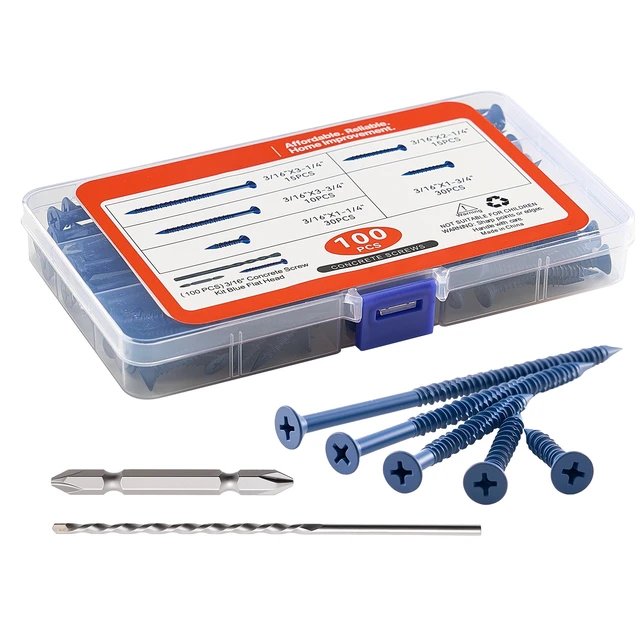 Alt view image 9 of 9 - VEVOR Concrete Screws Masonry Screws 3/16 inch 100 PCS 5 Lengths Phillips Head