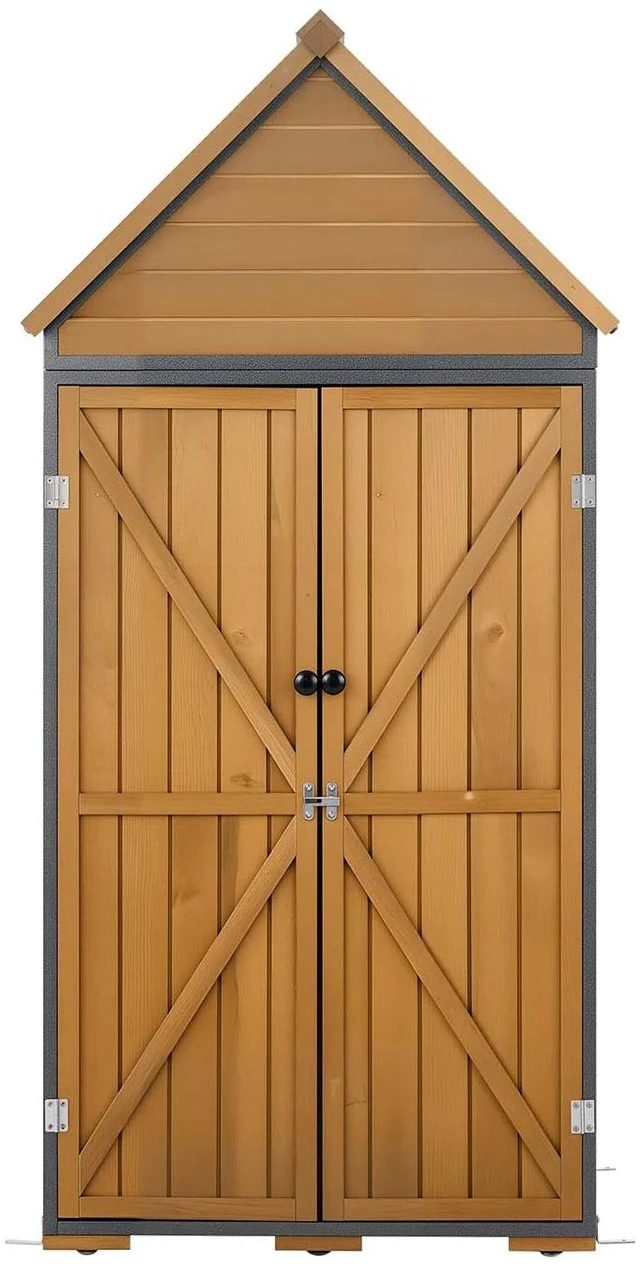 Main image of VEVOR Outdoor Storage Shed, 44.09" x 66.93" Wood & Metal Garden Tool Shed with Lockable Doors & Sloped Roof, Waterproof Outside Storage Cabinet with Shelves & Floor for Backyard Patio Lawn, Brown