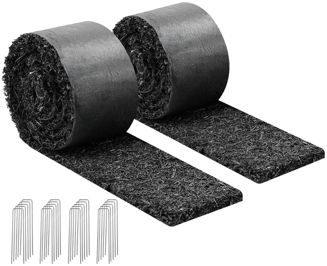 Main image of VEVOR Rubber Mulch Mat Roll, 2 Rolls 120 x 4.5 in, Recycled Rubber Permanent Mulch Edging Border, Natural-Looking Flower Barrier with Stakes, 0.5 in Thick Cuttable Garden Edgings for Landscaping