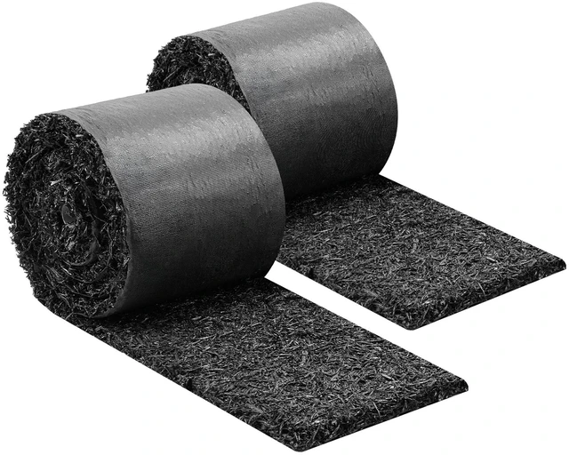 Main image of VEVOR Rubber Mulch Mat Roll, 2 Rolls 140 x 4.5 in, Recycled Rubber Permanent Mulch Edging Border, Natural-Looking Flower Barrier with Stakes, 0.5 in Thick Cuttable Garden Edgings for Landscaping