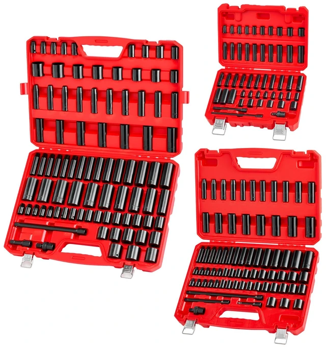 Alt view image 15 of 15 - 210 Piece Drive Impact Socket Set, 1/4, 3/8, 1/2 Inch, 6 Point Deep & Shallow Impact Sockets, SAE (3/16 to 1-1/4 in) and Metric (4 to 32 mm) Sizes with Extension Bars, Cr-V Steel, Carrying Case