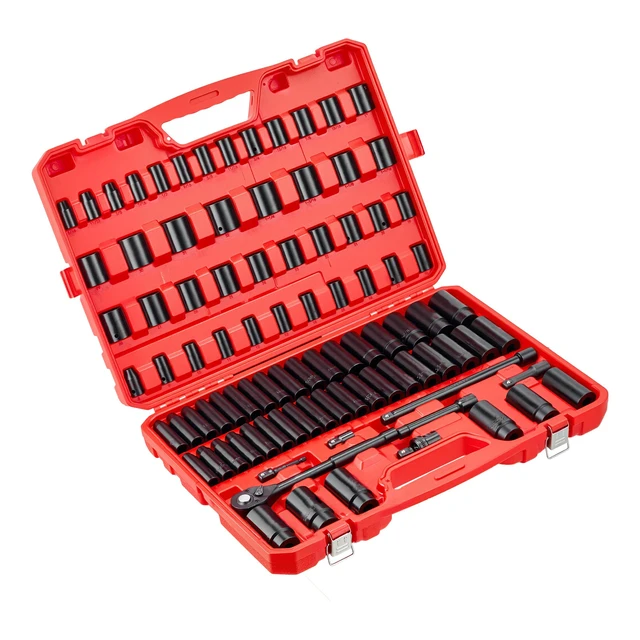 Alt view image 15 of 15 - 1/2 in Drive Impact Socket Set, 91 Piece, 6 Point Deep & Shallow Impact Sockets, SAE (5/16 to 1-1/4 in) and Metric (8 to 32 mm) Sizes with Extension Bars (3, 5, 10 in), Cr-V Steel, Carrying Case